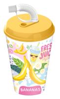 Homver стакан с крышкой 420мл с декором "Fresh Juice" с трубочкой c колпачком (микс) {12} - фото