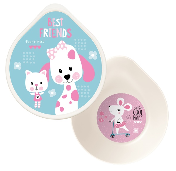 Homver миска детская D135мм с крышкой с декором "Best friends" (светло-бежевый) {18} - фото