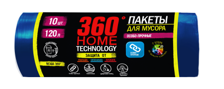 360 Home Technology пакеты д/мусора 120 л 10 шт черные Особо прочные {20} - фото