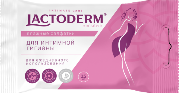 Lactoderm влажные салфетки д/интимной гигиены 15 шт sensitive {18} - фото