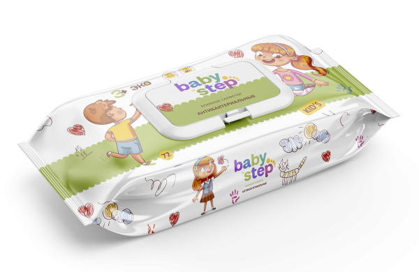 Baby Step влажные салфетки детские 72 шт с крышкой, антибактериальные big-pack {20} - фото