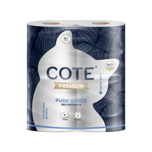 Cote туалетная бумага 4 шт 4 слоя Pure White {10} - фото