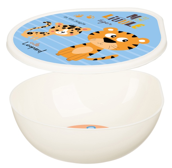 Homver миска детская D135мм с крышкой с декором "Сафари" (светло-бежевый) {18} - фото