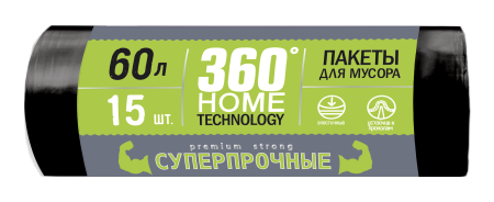 360 Home Technology пакеты д/мусора 60 л 15 шт суперпрочные {25} - фото