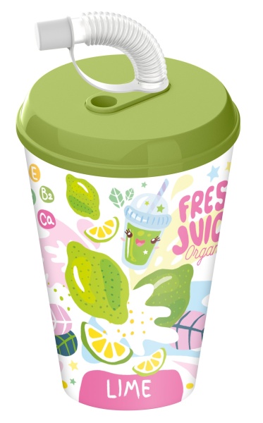 Homver стакан с крышкой 420мл с декором "Fresh Juice" с трубочкой c колпачком (микс) {12} - фото