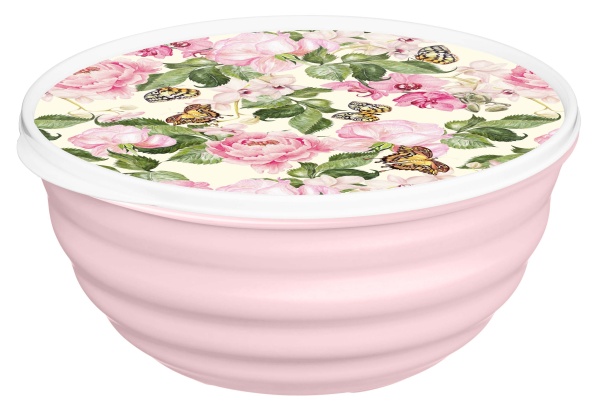 Homver миска Latina" 3,2л с крышкой с декором "Розовый сад" (микс) {15} - фото