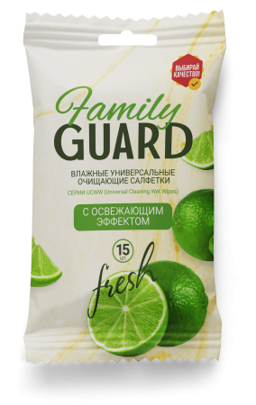 Family Guard Fresh влажные салфетки 15 шт универсальные очищающие Лайм pocket-pack {96} - фото
