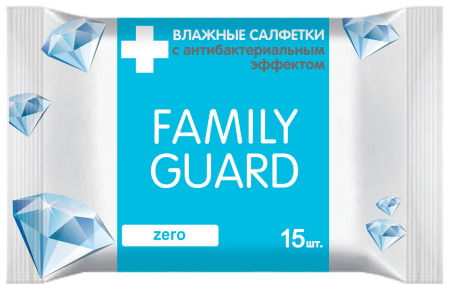Family Guard влажные салфетки 15 шт с антибактериальным эффектом zero {110} - фото