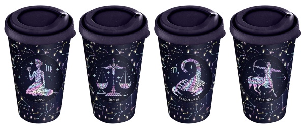 Homver стакан с крышкой 550мл с декором (синий) {24} - фото