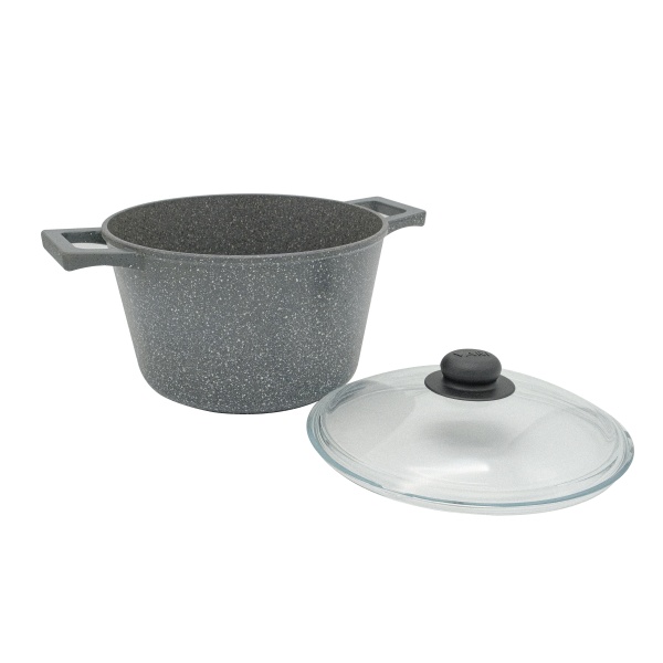 Vari кастрюля литая VARI Pietra серый гранит (со стекл. крышкой) 3 л {4} - фото
