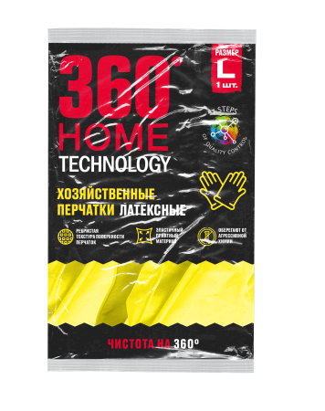 360 Home Technology перчатки латексные 1 пара с хлопковым напылением, желтый, размер S {72} - фото