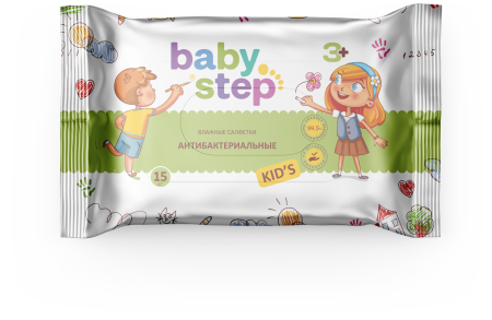 Baby Step влажные салфетки детские 15 шт антибактериальные pocket-pack {96} - фото