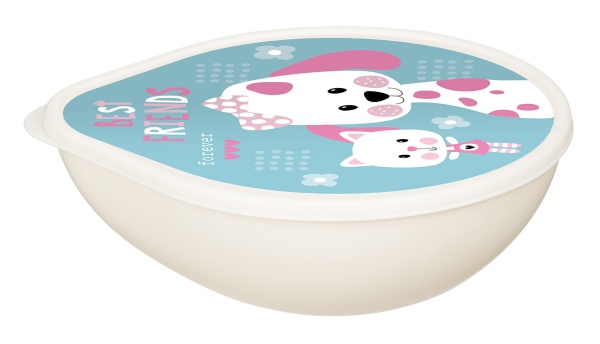 Homver миска детская D135мм с крышкой с декором "Best friends" (светло-бежевый) {18} - фото