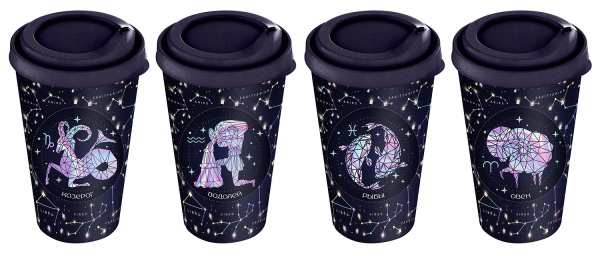 Homver стакан с крышкой 550мл с декором (синий) {24} - фото