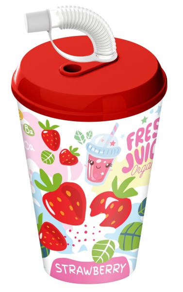 Homver стакан с крышкой 420мл с декором "Fresh Juice" с трубочкой c колпачком (микс) {12} - фото