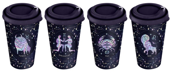 Homver стакан с крышкой 550мл с декором (синий) {24} - фото