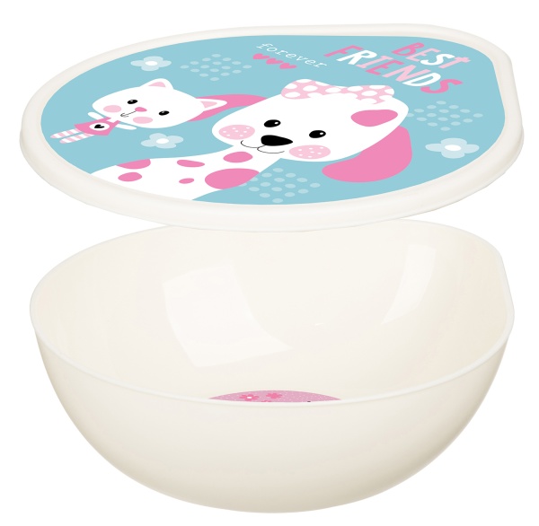 Homver миска детская D135мм с крышкой с декором "Best friends" (светло-бежевый) {18} - фото