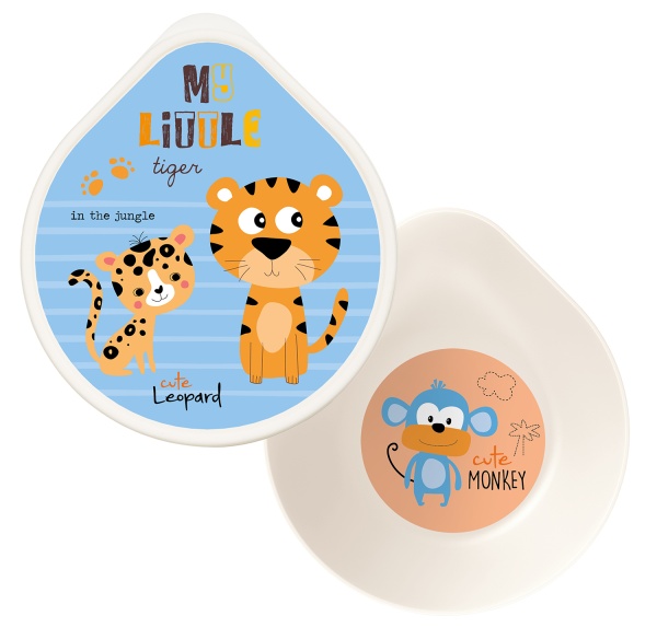 Homver миска детская D135мм с крышкой с декором "Сафари" (светло-бежевый) {18} - фото